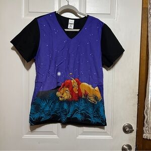 Disney Lion King Womens Scrub Top with Mufasa and Simba Medium